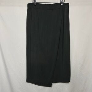 Vince Dark Olive Green Asymmetrical Pull On Faux Wrap Midi Skirt Size M